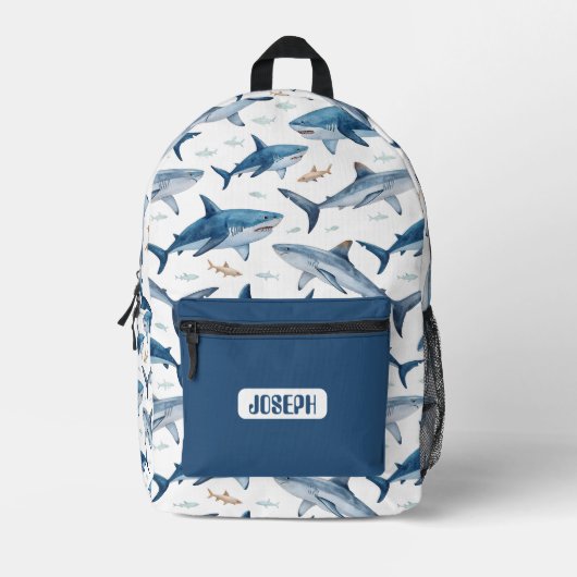 Personalized Shark Pattern Backpack for Boys Bedruckter Rucksack (Vorderseite)
