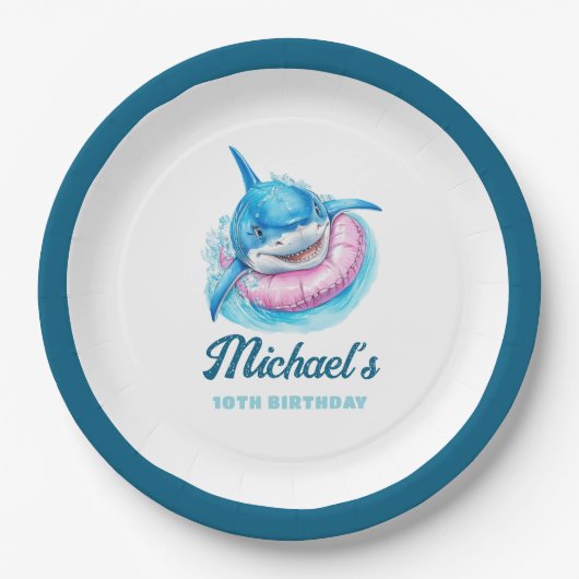 Personalized Shark Pool Party Pappteller (Vorderseite)