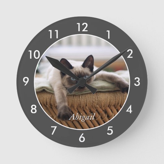 Personalized Siamese Kitten | Cat Large Clock Runde Wanduhr (Vorderseite)