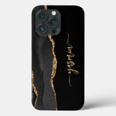 Personalized Signature Black Gold Agate Case-Mate iPhone Hülle (Rückseite)