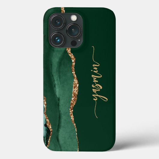 Personalized Signature Emerald Green Gold Agate Case-Mate iPhone Hülle (Rückseite)