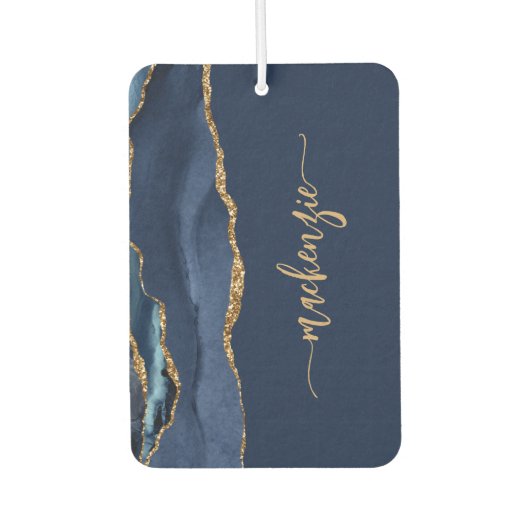Personalized Signature Navy Blue Gold Agate Autolufterfrischer (Vorderseite)