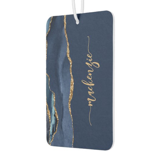 Personalized Signature Navy Blue Gold Agate Autolufterfrischer (Links)