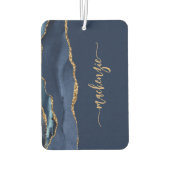 Personalized Signature Navy Blue Gold Agate Autolufterfrischer (Rückseite)