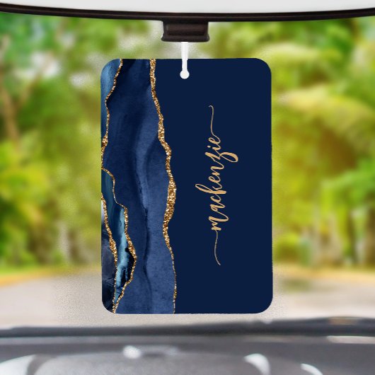 Personalized Signature Navy Blue Gold Agate Autolufterfrischer