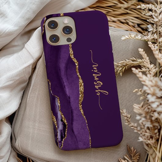Personalized Signature Purple Gold Agate Case-Mate iPhone Hülle