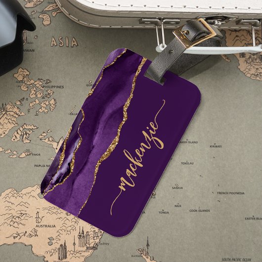 Personalized Signature Purple Gold Agate Gepäckanhänger