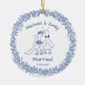 Personalized Silly Goose Married Cute Blue Wedding Keramik Ornament (Vorne)