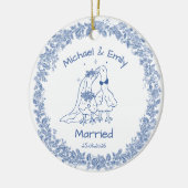 Personalized Silly Goose Married Cute Blue Wedding Keramik Ornament (Links)