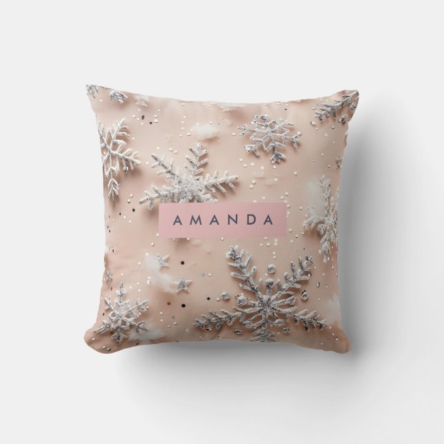 Personalized Silver Glitter Snowflake  Kissen (Vorderseite)