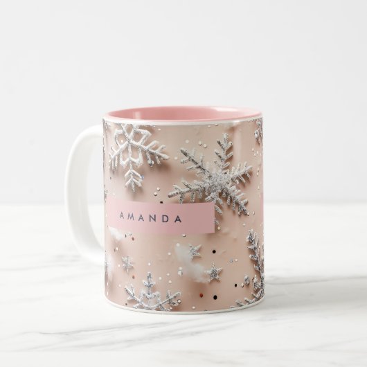 Personalized Silver Glitter Snowflake  Zweifarbige Tasse (Vorderseite Links)