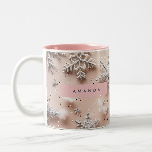 Personalized Silver Glitter Snowflake Zweifarbige Tasse (Links)