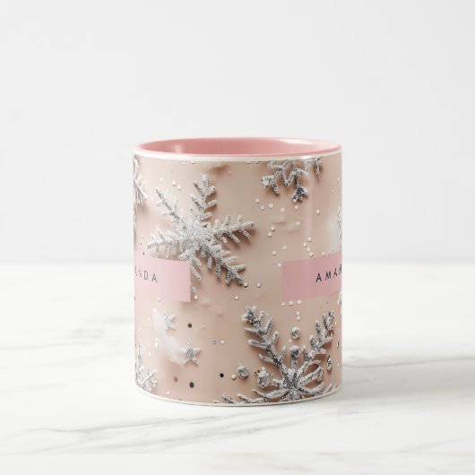 Personalized Silver Glitter Snowflake  Zweifarbige Tasse (Mittel)