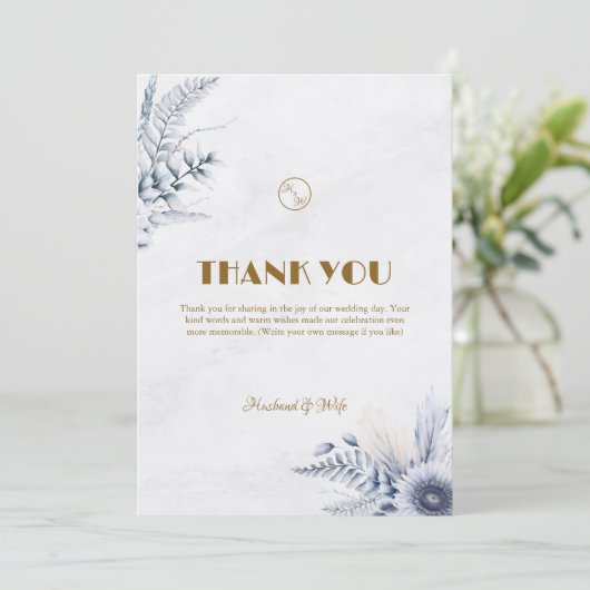 Personalized Simple Blue Flowers Wedding Dankeskarte (Stehend Vorderseite)