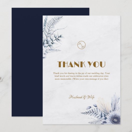 Personalized Simple Blue Flowers Wedding Dankeskarte (Vorne/Hinten)