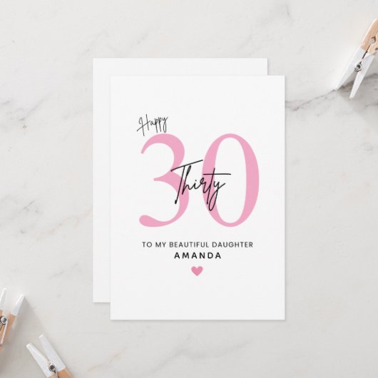 Personalized Simple Daughter 30th Birthday Card Karte (Vorderseite/Rückseite Beispiel)