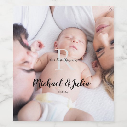 personalized simple monogram name first christmas weinetikett (Einzelnes Label)