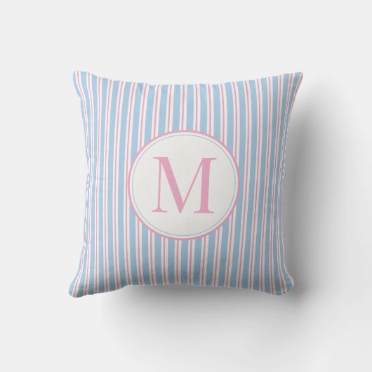 Personalized Simple Pastel Pink Blue Stripes Kissen (Rückseite)