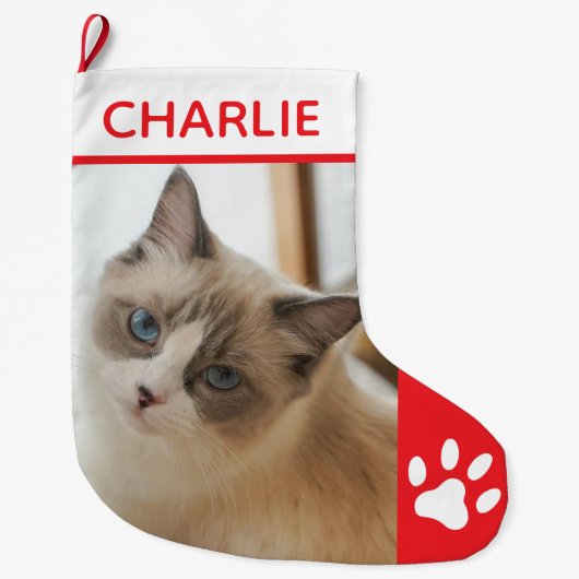 Personalized Simple Paw Pet Photo Monogram Name Großer Weihnachtsstrumpf (Vorderseite)
