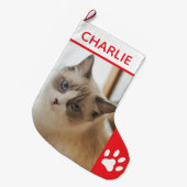 Personalized Simple Paw Pet Photo Monogram Name Großer Weihnachtsstrumpf (Vorderansicht (hängend))