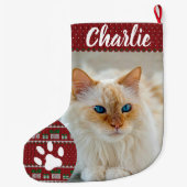 Personalized Simple Paw Pet Photo Monogram Name Großer Weihnachtsstrumpf (Rückseite)
