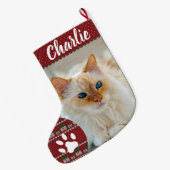 Personalized Simple Paw Pet Photo Monogram Name Großer Weihnachtsstrumpf (Rückseite (Hängend))