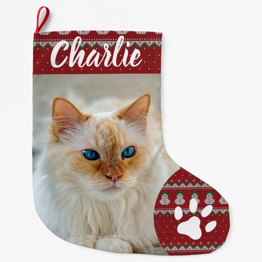 Personalized Simple Paw Pet Photo Monogram Name Großer Weihnachtsstrumpf (Vorderseite)