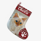 Personalized Simple Paw Pet Photo Monogram Name Großer Weihnachtsstrumpf (Vorderansicht (hängend))