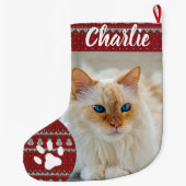 Personalized Simple Paw Pet Photo Monogram Name Großer Weihnachtsstrumpf (Rückseite)