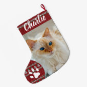 Personalized Simple Paw Pet Photo Monogram Name Großer Weihnachtsstrumpf (Rückseite (Hängend))