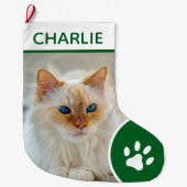 Personalized Simple Paw Pet Photo Monogram Name Großer Weihnachtsstrumpf (Vorderseite)