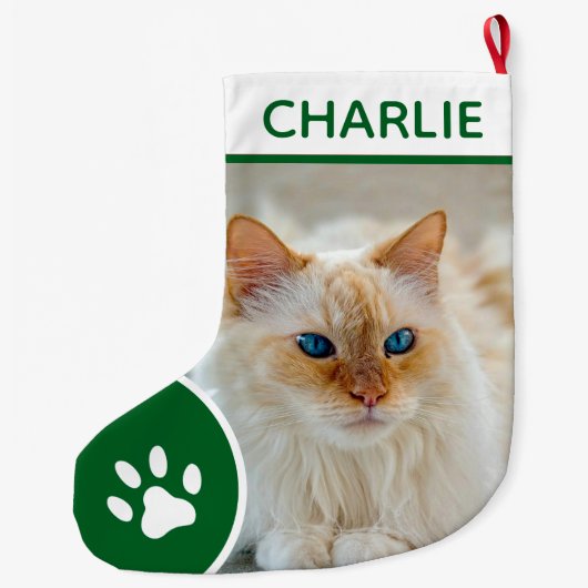 Personalized Simple Paw Pet Photo Monogram Name Großer Weihnachtsstrumpf (Rückseite)