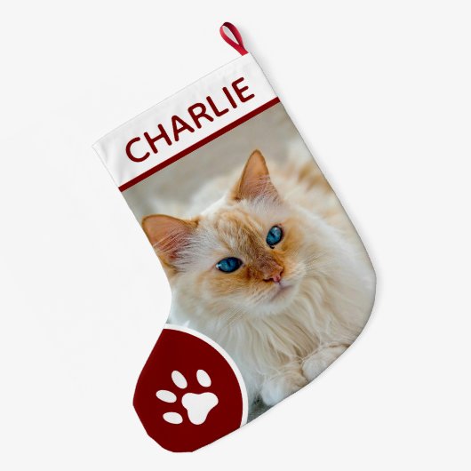 Personalized Simple Paw Pet Photo Monogram Name Großer Weihnachtsstrumpf (Rückseite (Hängend))