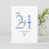 Personalized Simple Son 21st Birthday Card Karte (Stehend Vorderseite)