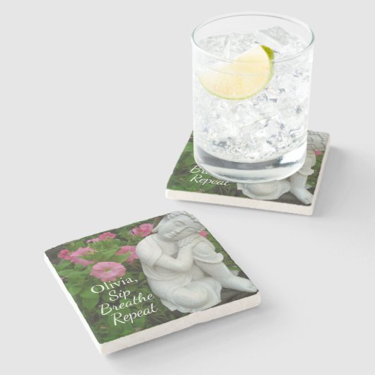 Personalized Sip Breathe Repeat Buddha Zen – Name Steinuntersetzer (Seitenansicht)