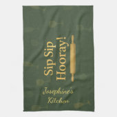 Personalized Sip Sip Hooray Wine Lover Tea Towel Geschirrtuch (Vertikal)