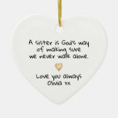 Personalized Sister Gold Heart Keepsake Keramik Ornament (Vorne)