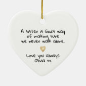 Personalized Sister Gold Heart Keepsake Keramik Ornament (Hinten)
