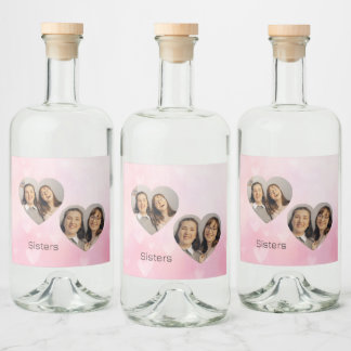 Personalized Sisters Heart-Shaped Photo Label Alkoholflaschenetikett
