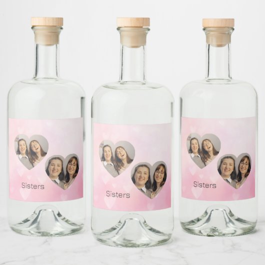Personalized Sisters Heart-Shaped Photo Label Alkoholflaschenetikett (Flaschen)