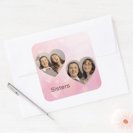 Personalized Sisters Heart-Shaped Photo Sticker (Umschlag)