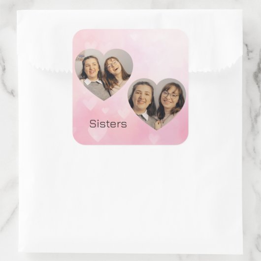 Personalized Sisters Heart-Shaped Photo Sticker (Tasche)