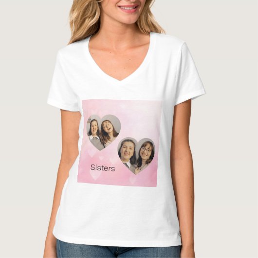 Personalized Sisters Heart-Shaped Photo T-Shirt (Vorderseite)