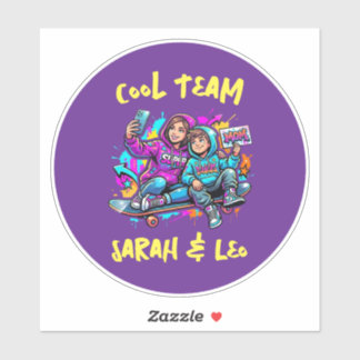 Personalized Skater Mom and Son Graffiti Art Round Aufkleber