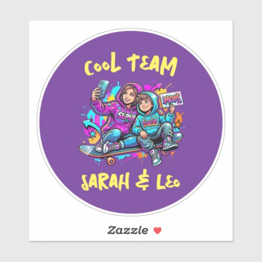 Personalized Skater Mom and Son Graffiti Art Round Aufkleber (Blatt)