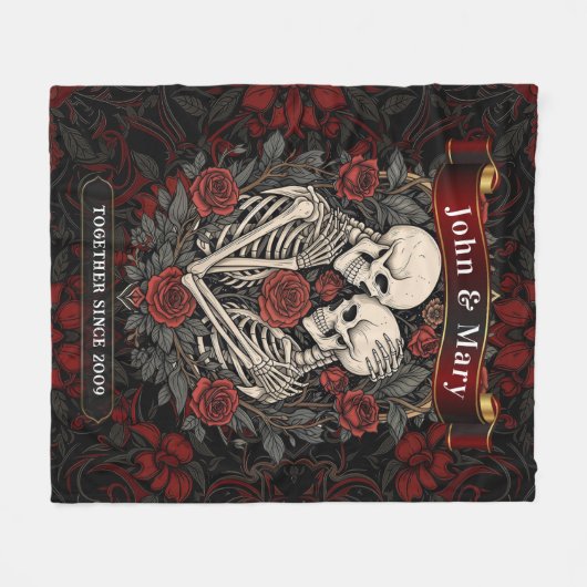 Personalized Skeleton Lovers Blanket | Gothic Wedd Fleecedecke (Vorderseite (Horizontal))