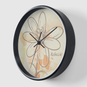 Personalized Sketched Floral on Watercolor Splats Uhr
