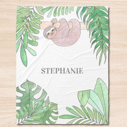 Personalized Sloth Girl Baby Blanket Fleecedecke
