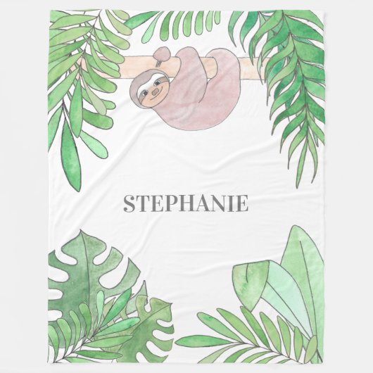 Personalized Sloth Girl Baby Blanket Fleecedecke (Vorderseite)
