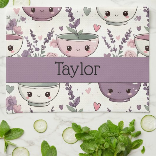 Personalized Smiling Floral Print Geschirrtuch (Gefaltet)